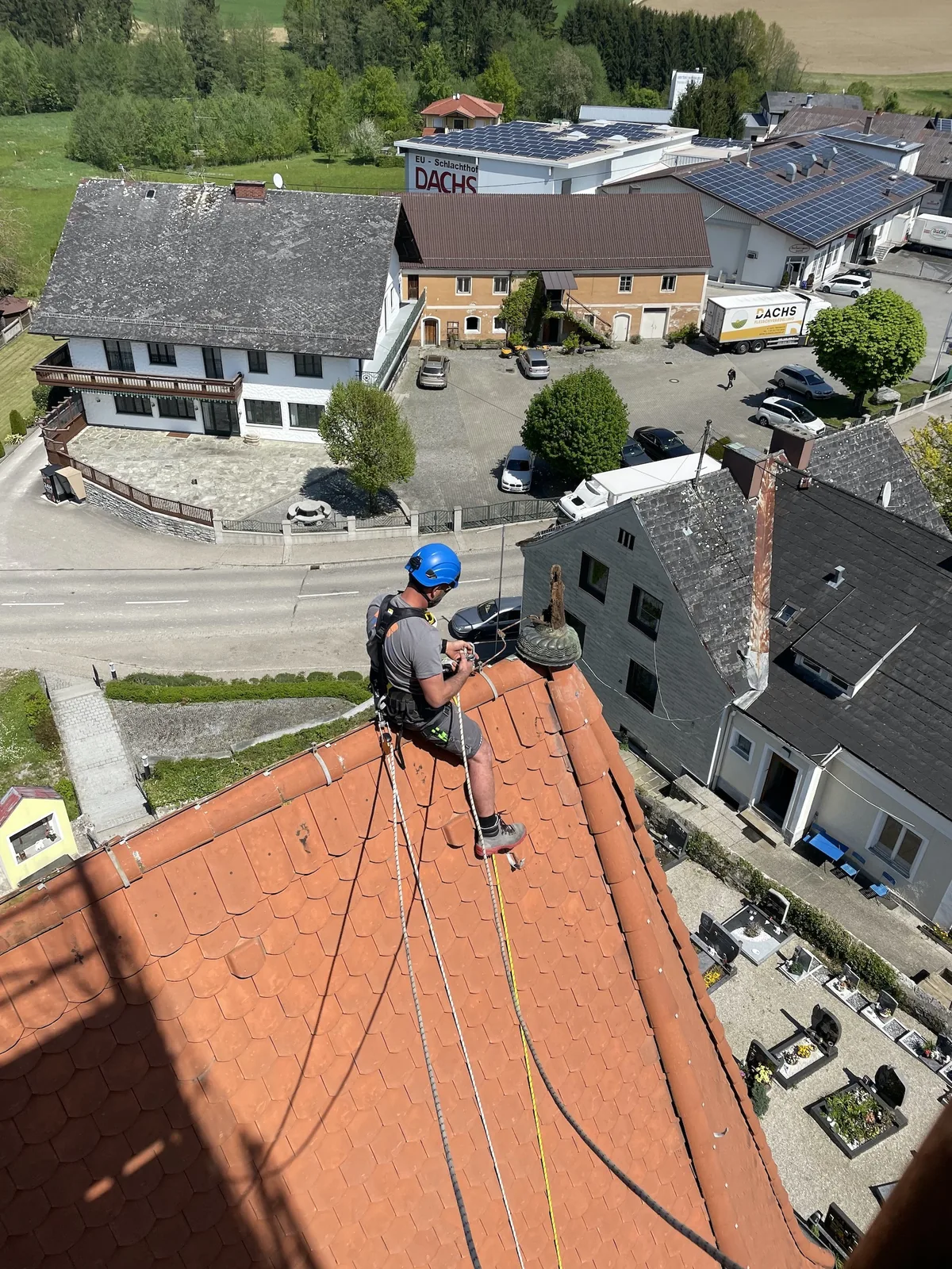 Rope access worker on a facade